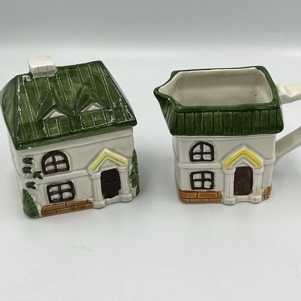 Vintage Jay Imports Cottages Ceramic Sugar & Creamer Set‎ Cottage Farmhouse Core